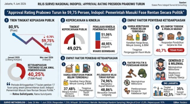 Approval Rating Prabowo Turun ke 59,75 Persen, Indopol: Pemerintah Masuki Fase Rentan Secara Politik